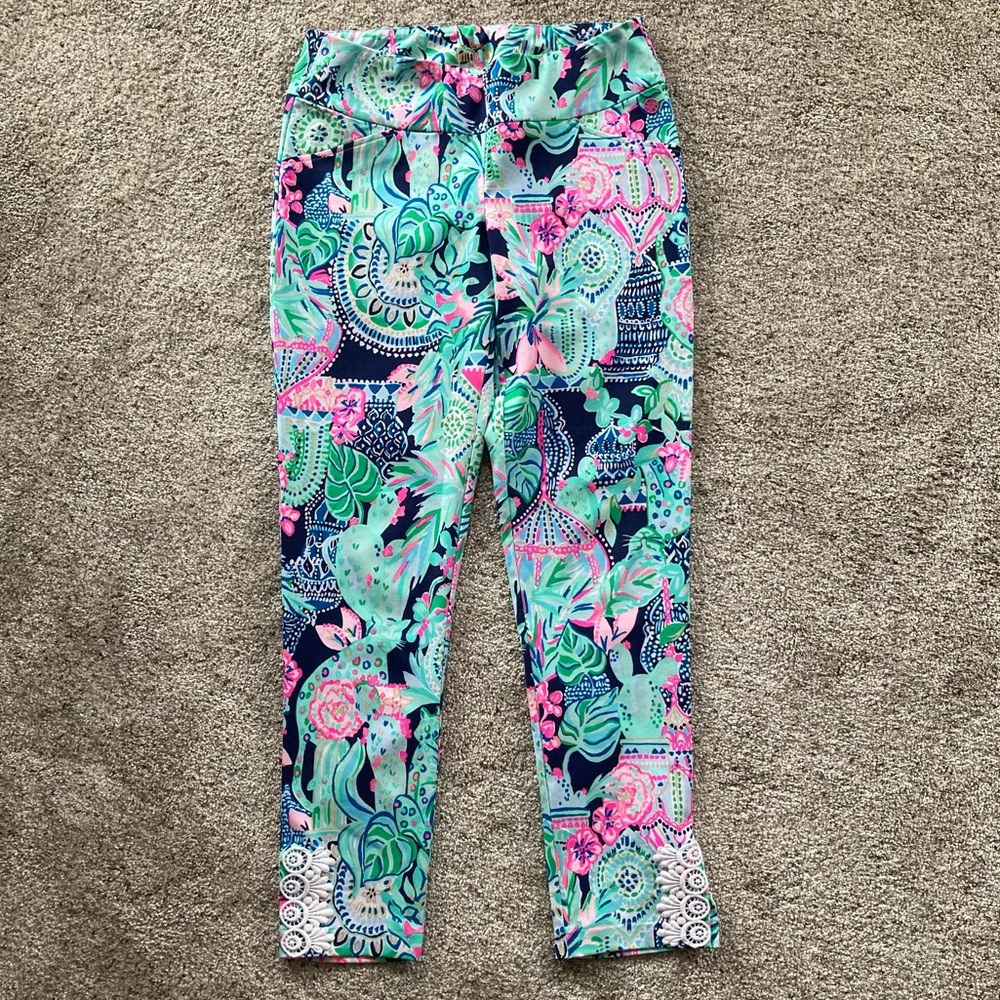 Lilly Pulitzer Navy, Mint & Pink Cropped Printed Capri Pants